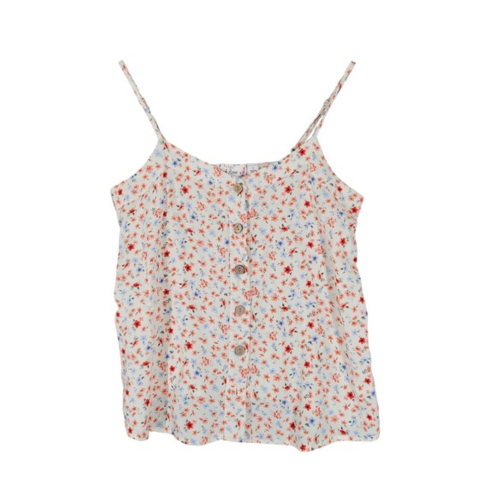 Pink Rose Floral Cami Top Womens Size S Cream Button Down Adjustable Straps